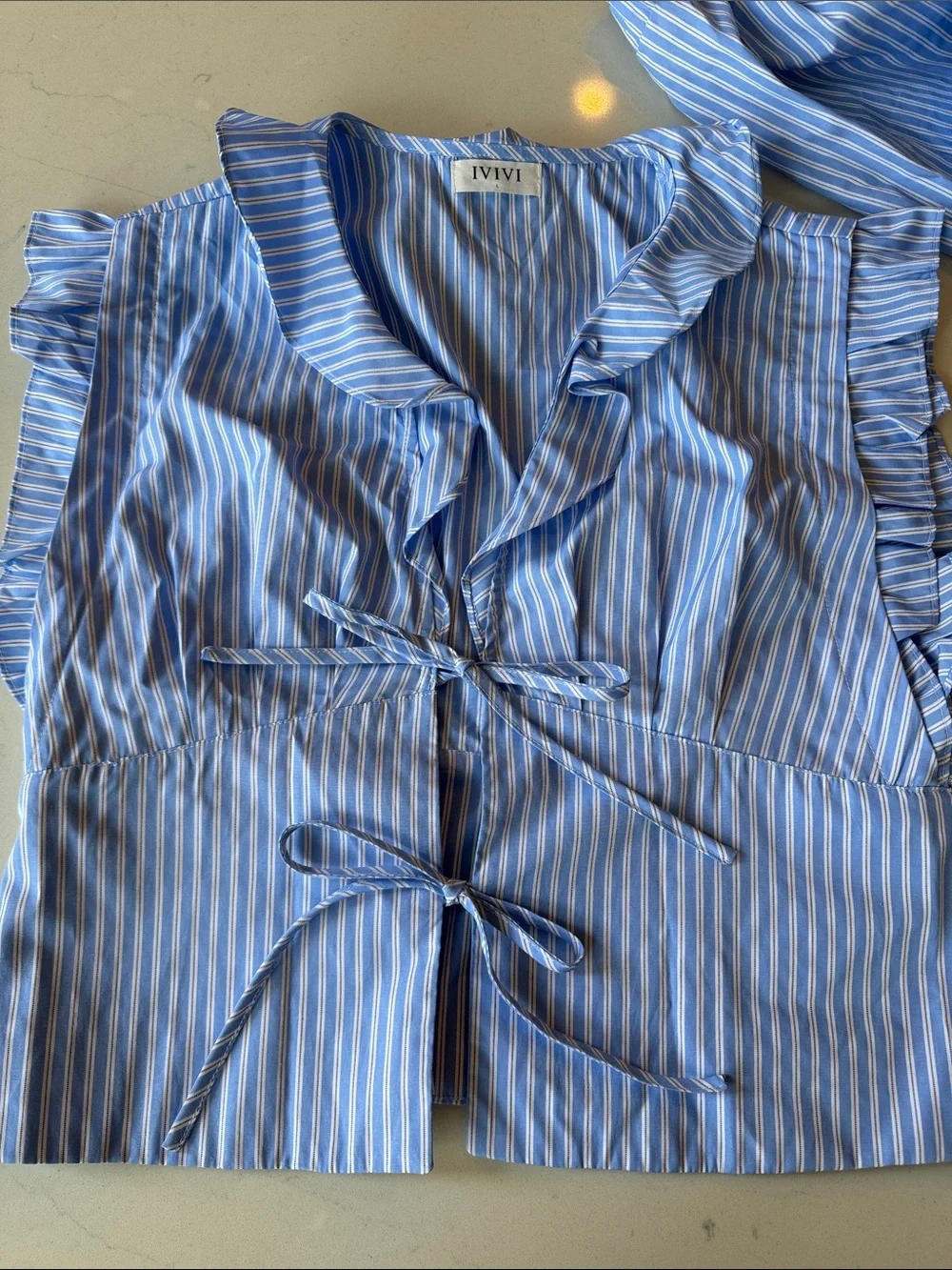 IVIVI Blue Striped Tie-Front Top and shorts Set size L top M bottom